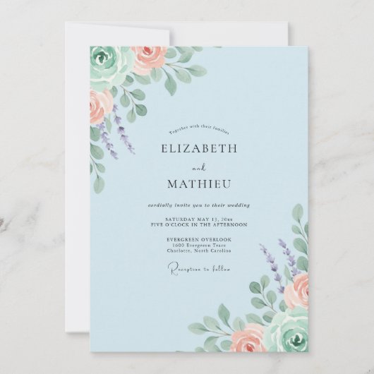 Invitation Mariage Feuille de Lavande Pêche (Devant)