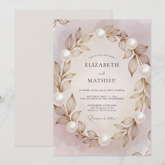 Invitation Mariage feuille de lavande perle (Devant / Derrière)