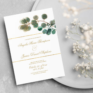 Invitation Mariage feuille de l'eucalyptus vert menthe d'or b
