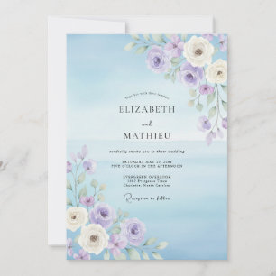Invitation Mariage feuille de lilas azur