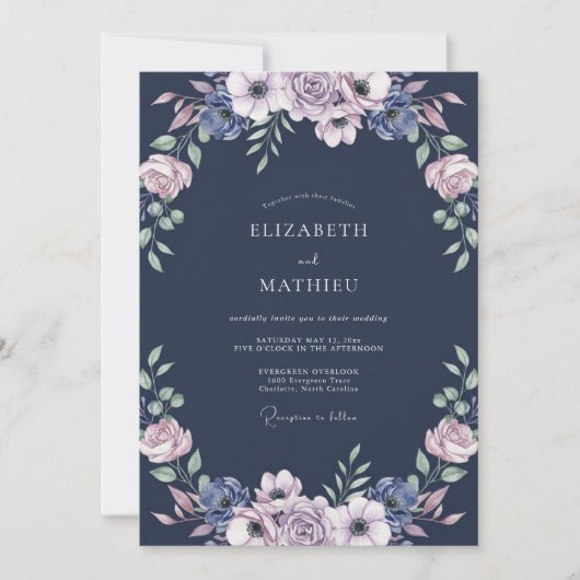 Invitation Mariage feuille de lilas de minuit (Devant)