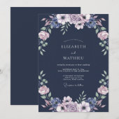 Invitation Mariage feuille de lilas de minuit (Devant / Derrière)