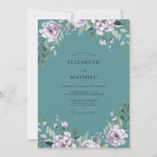 Invitation Mariage Feuille de Lilas Sarcelle (Devant)