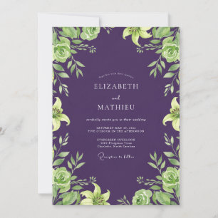 Invitation Mariage feuille de lime aubergine