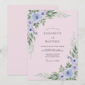 Invitation Mariage feuille de mariée aux tons de pervenche (Devant / Derrière)