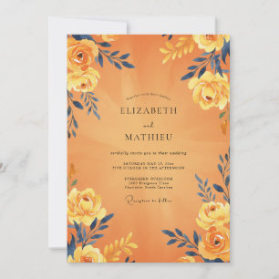 Invitation Mariage feuille de marine ambre