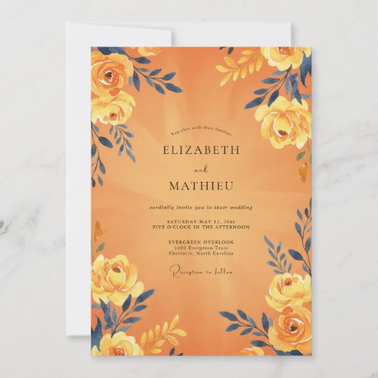 Invitation Mariage feuille de marine ambre (Devant)