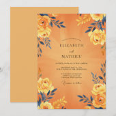 Invitation Mariage feuille de marine ambre (Devant / Derrière)