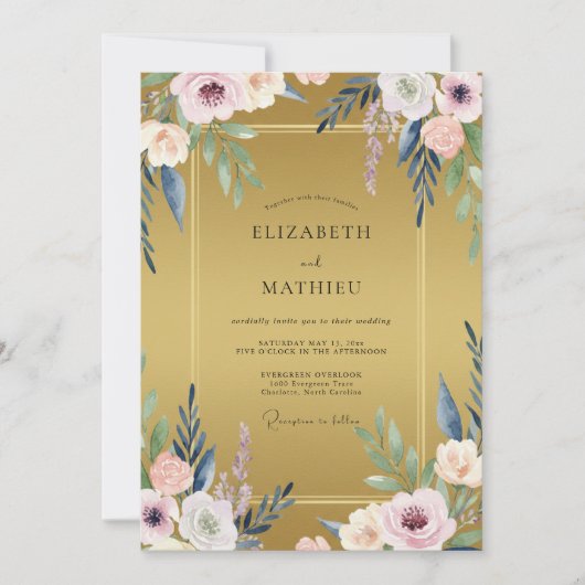 Invitation Mariage feuille de mauve moutarde (Devant)