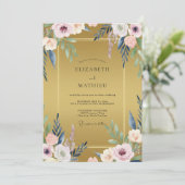 Invitation Mariage feuille de mauve moutarde (Debout devant)
