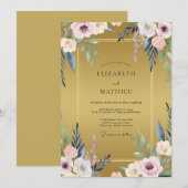 Invitation Mariage feuille de mauve moutarde (Devant / Derrière)
