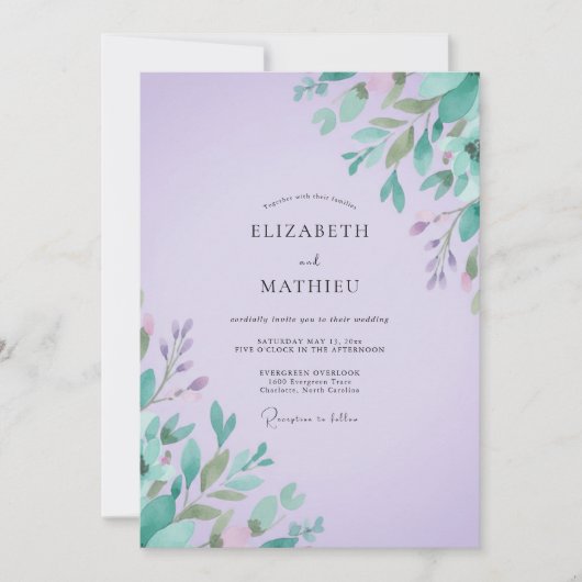 Invitation Mariage feuille de menthe améthyste (Devant)