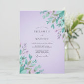 Invitation Mariage feuille de menthe améthyste (Debout devant)