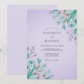 Invitation Mariage feuille de menthe améthyste (Devant / Derrière)