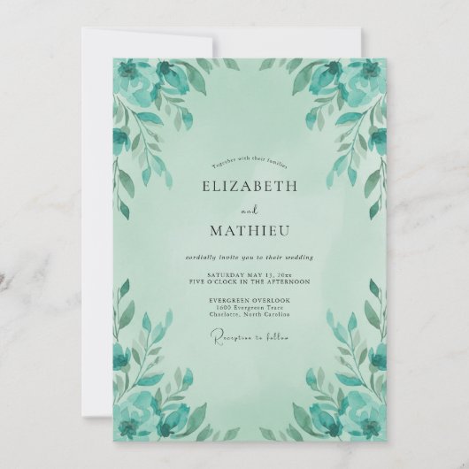 Invitation Mariage Feuille de Menthe Aqua Sage (Devant)