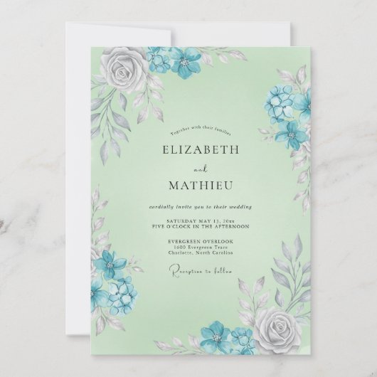 Invitation Mariage Feuille de Menthe Azurée (Devant)