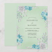Invitation Mariage Feuille de Menthe Azurée (Devant / Derrière)