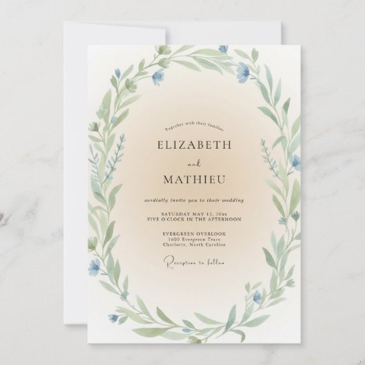 Invitation Mariage feuille de menthe bleuet (Devant)