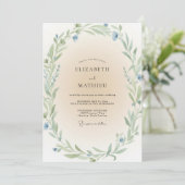 Invitation Mariage feuille de menthe bleuet (Debout devant)
