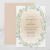 Invitation Mariage feuille de menthe bleuet (Devant / Derrière)