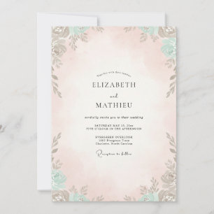 Invitation Mariage Feuille de Menthe Champagne Chaude