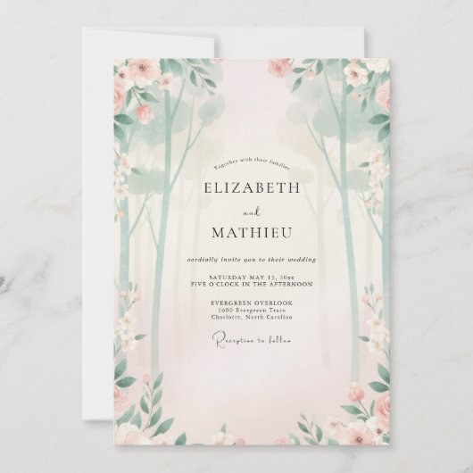 Invitation Mariage Feuille de Menthe Champagne Doré (Devant)