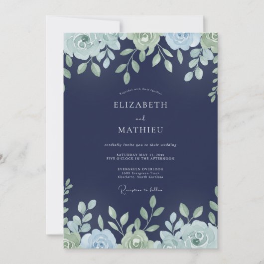 Invitation Mariage Feuille de Menthe de Minuit (Devant)