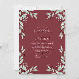 Invitation Mariage Feuille de Menthe Marron