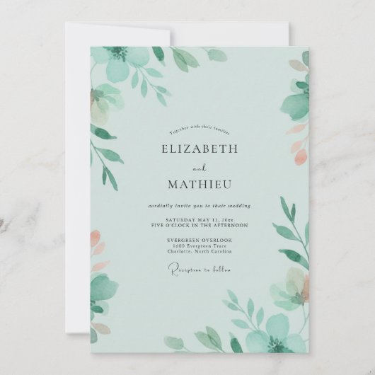 Invitation Mariage Feuille de Menthe Mousse de Mer (Devant)