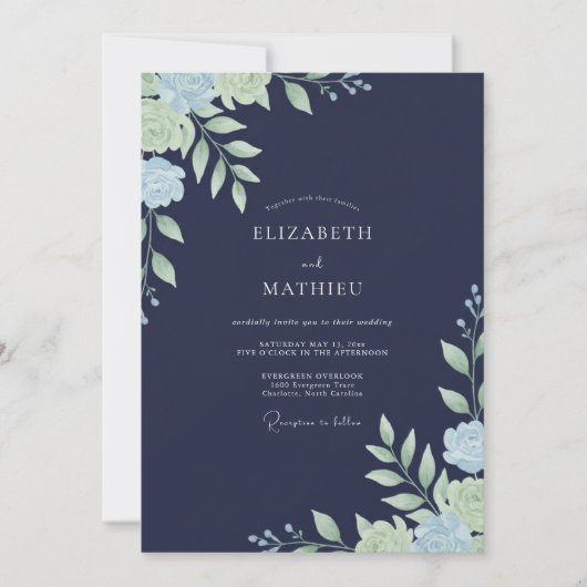Invitation Mariage Feuille de Menthe Navy (Devant)