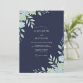 Invitation Mariage Feuille de Menthe Navy (Debout devant)