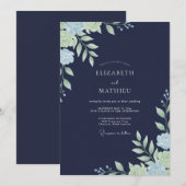 Invitation Mariage Feuille de Menthe Navy (Devant / Derrière)