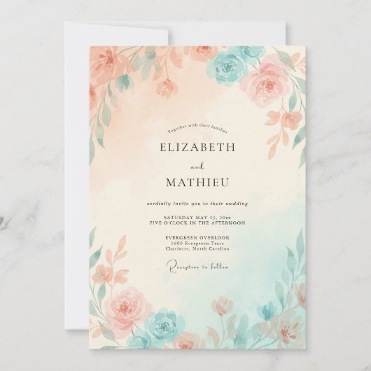 Invitation Mariage Feuille de Menthe Pêche (Devant)
