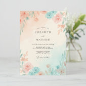Invitation Mariage Feuille de Menthe Pêche (Debout devant)