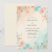 Invitation Mariage Feuille de Menthe Pêche (Devant / Derrière)