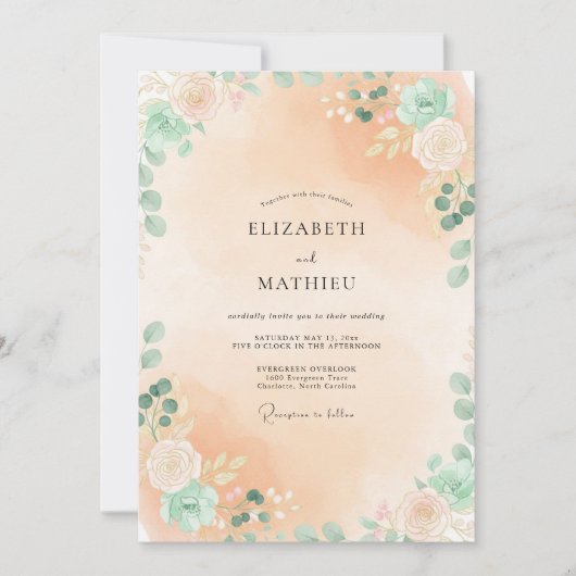Invitation Mariage Feuille de Menthe Pêche Chaude (Devant)