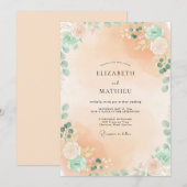 Invitation Mariage Feuille de Menthe Pêche Chaude (Devant / Derrière)