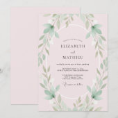 Invitation Mariage Feuille de Menthe Rose (Devant / Derrière)