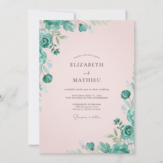 Invitation Mariage Feuille de Menthe Rose Pâle (Devant)