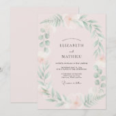 Invitation Mariage Feuille de Menthe Rose Pâle (Devant / Derrière)
