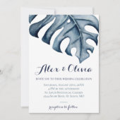 Invitation Mariage Feuille de Monstera d'aquarelle bleu (Devant)