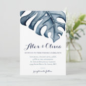 Invitation Mariage Feuille de Monstera d'aquarelle bleu (Debout devant)