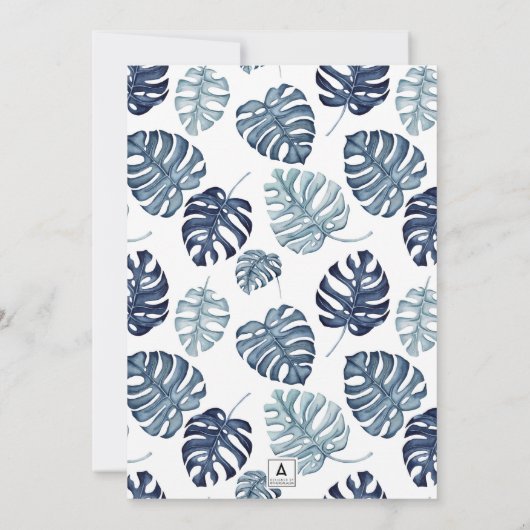 Invitation Mariage Feuille de Monstera d'aquarelle bleu (Dos)