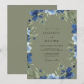 Invitation Mariage Feuillé de Mousse de Bleuet (Devant / Derrière)