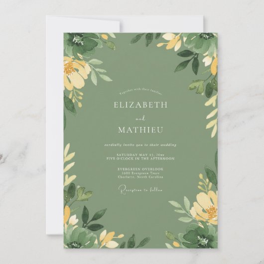Invitation Mariage Feuille de Mousse Jaune (Devant)