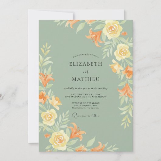 Invitation Mariage feuille de mousse ocre (Devant)