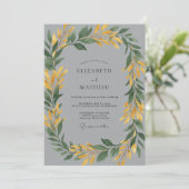 Invitation Mariage feuille de moutarde ardoise botanique (Debout devant)
