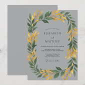 Invitation Mariage feuille de moutarde ardoise botanique (Devant / Derrière)