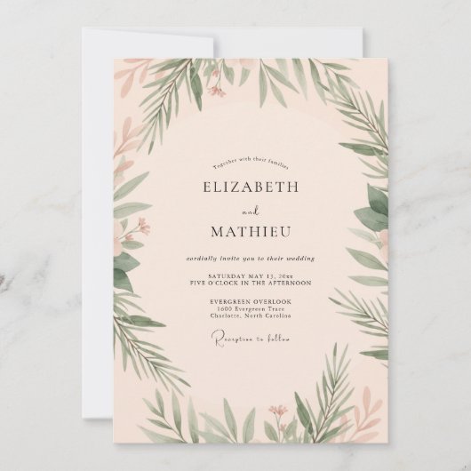 Invitation Mariage feuille de olive champagne doré (Devant)