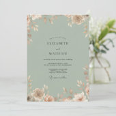 Invitation Mariage feuille de pêche céladon (Debout devant)